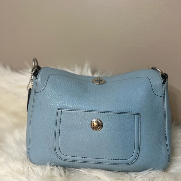 Vintage Coach Light Blue Leather Shoulder Bag.#8A38 - Picture 2 of 12